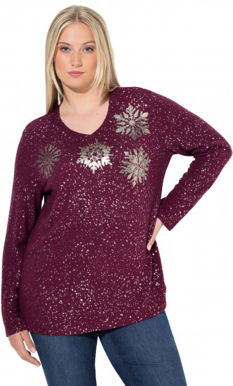 Ulla Popken Metallic Print Extra Soft Christmas Sweatshirt Dark Wine Red - Džemperi un džemperi ar kapuci - 
