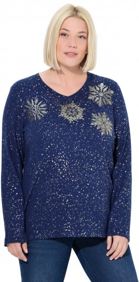 Ulla Popken Metallic Print Extra Soft Christmas Sweatshirt Ink Blue - Džemperi un džemperi ar kapuci - 