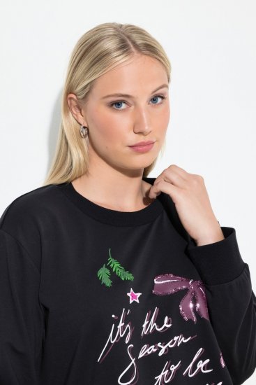Ulla Popken Sparkling Sequin Bows Christmas Sweatshirt Black - Džemperi un džemperi ar kapuci - Mīksti džemperi un jakas