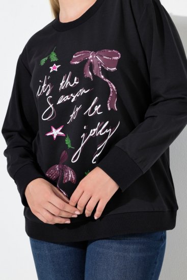 Ulla Popken Sparkling Sequin Bows Christmas Sweatshirt Black - Džemperi un džemperi ar kapuci - Mīksti džemperi un jakas