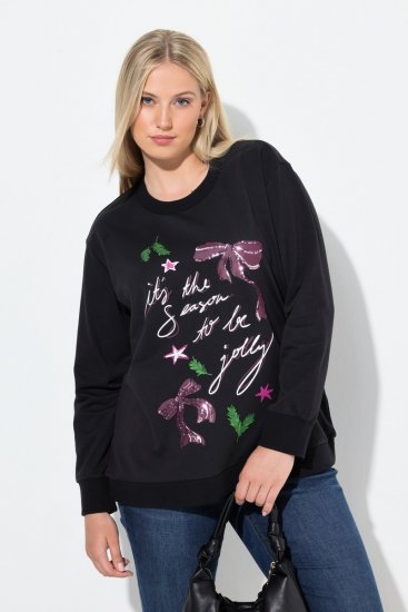 Ulla Popken Sparkling Sequin Bows Christmas Sweatshirt Black - Džemperi un džemperi ar kapuci - Mīksti džemperi un jakas
