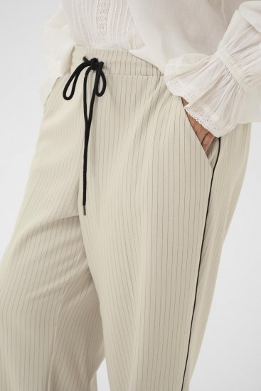 Kaffe Curve Sirana Pants Beige Melange/Black Stripe - Auduma bikses - 