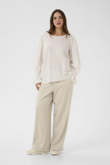 Kaffe Curve Sirana Pants Beige Melange/Black Stripe - Auduma bikses - 