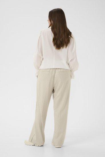 Kaffe Curve Sirana Pants Beige Melange/Black Stripe - Auduma bikses - 