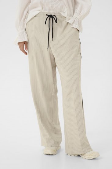 Kaffe Curve Sirana Pants Beige Melange/Black Stripe - Auduma bikses - 