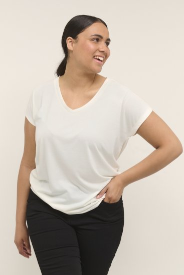 Kaffe Curve Lina V-Neck T-Shirt White - T-krekli - 