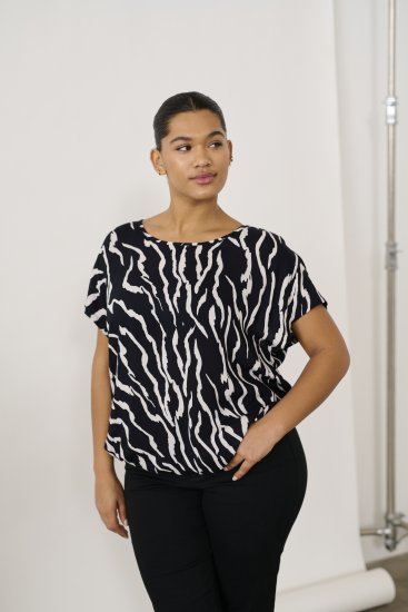 Kaffe Curve Sonna Stanley Tops Melns/Antique Zebras raksts - T-krekli - 