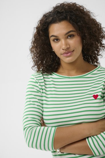 Kaffe Curve Lia Boatneck 3/4 T-Shirt Chalk/Bright Green - Krekli un topi - 