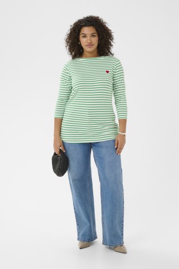 Kaffe Curve Lia Boatneck 3/4 T-Shirt Chalk/Bright Green - Krekli un topi - 