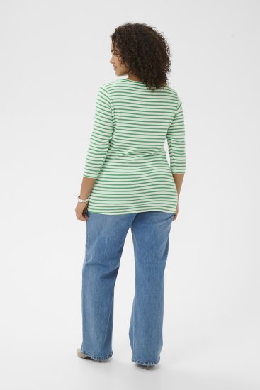 Kaffe Curve Lia Boatneck 3/4 T-Shirt Chalk/Bright Green - Krekli un topi - 