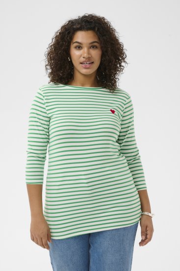 Kaffe Curve Lia Boatneck 3/4 T-Shirt Chalk/Bright Green - Krekli un topi - 