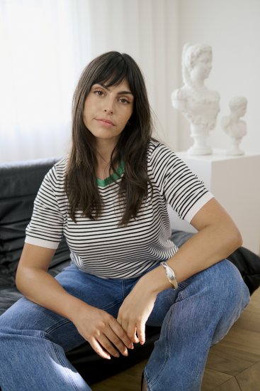Kaffe Curve Lizzy Knit T-Shirt Chalk/Black Fine Stripe - T-krekli - 