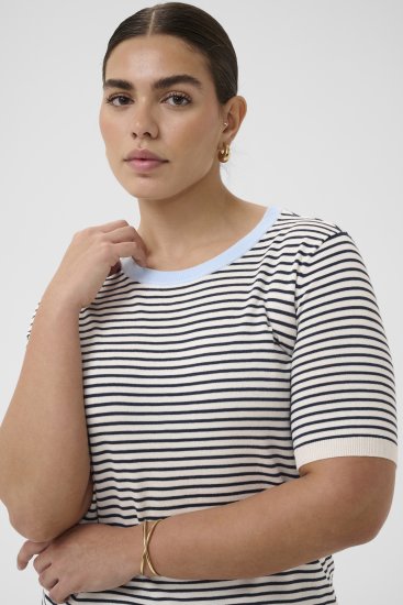Kaffe Curve Lizzy Knit T-Shirt Chalk/Midnight Fine Stripe - T-krekli - 