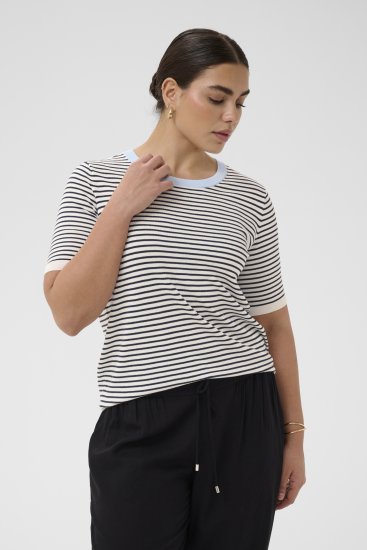 Kaffe Curve Lizzy Knit T-Shirt Chalk/Midnight Fine Stripe - T-krekli - 