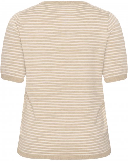 Kaffe Curve Lizzy Knit T-Shirt Feather Melange/Chalk Fine Stripe - T-krekli - 
