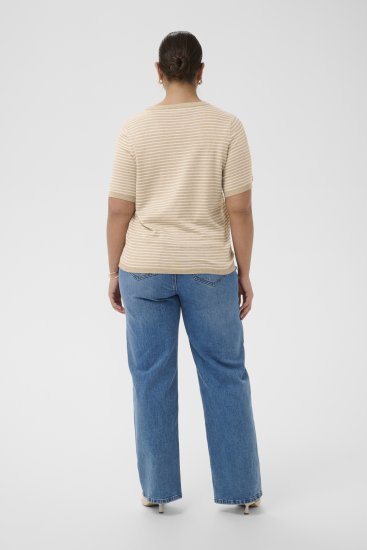 Kaffe Curve Lizzy Knit T-Shirt Feather Melange/Chalk Fine Stripe - T-krekli - 