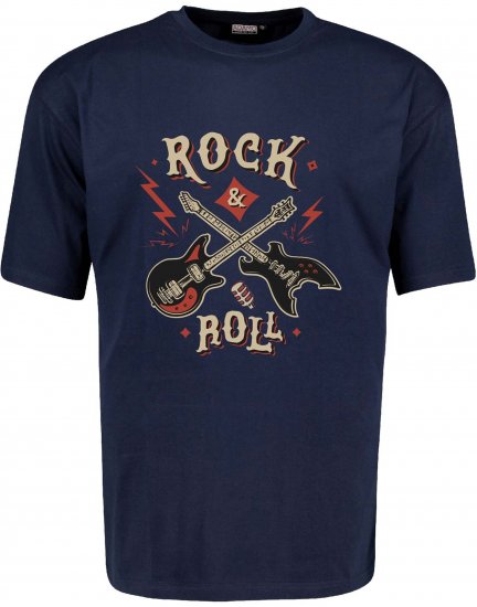 Adamo Rock and Roll Comfort Fit T-Shirt Navy - Lielo vīriešu t-krekli ar apdruku - Lielo vīriešu t-krekli ar apdruku