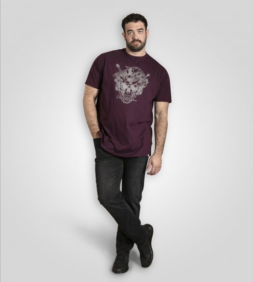 D555 Grimsby Rock n' Roll Skull Printed T-Shirt Burgundy - Lielo vīriešu t-krekli ar apdruku - Lielo vīriešu t-krekli ar apdruku