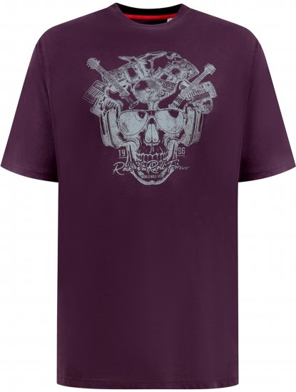 D555 Grimsby Rock n' Roll Skull Printed T-Shirt Burgundy - Lielo vīriešu t-krekli ar apdruku - Lielo vīriešu t-krekli ar apdruku