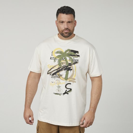 North Latitude 61360 Palm Printed T-Shirt Off White - Lielo vīriešu t-krekli ar apdruku - Lielo vīriešu t-krekli ar apdruku