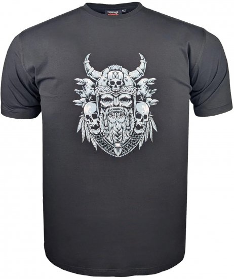 Espionage T441 Viking Skull Print T-Shirt Black - Lielo vīriešu t-krekli ar apdruku - Lielo vīriešu t-krekli ar apdruku