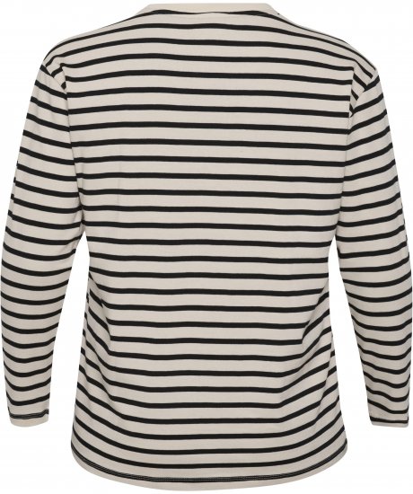 Kaffe Curve Winni Ar garām piedurknēm T-krekls Antīki balta/Melns svītra - T-krekli - 