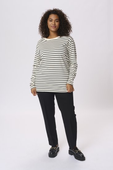 Kaffe Curve Winni Ar garām piedurknēm T-krekls Antīki balta/Melns svītra - T-krekli - 