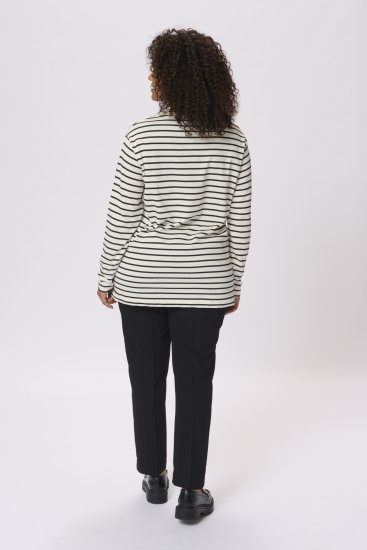 Kaffe Curve Winni Ar garām piedurknēm T-krekls Antīki balta/Melns svītra - T-krekli - 