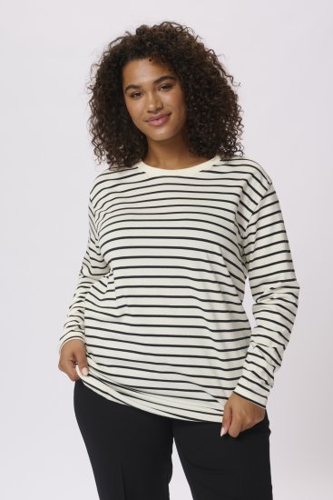 Kaffe Curve Winni Ar garām piedurknēm T-krekls Antīki balta/Melns svītra - T-krekli - 