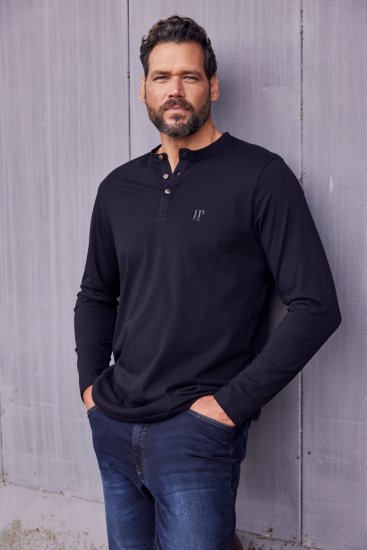 JP1880 Henley T-Shirt Long Sleeve Black TALL - VĪRIEŠU APĢĒRBS MT-6XLT - Apģērbs gariem vīriešiem