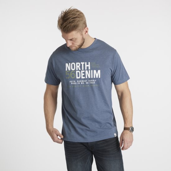 North Latitude Denim Printed T-Shirt Blue Melange TALL - TALL T-krekli - T-krekli gariem vīriešiem