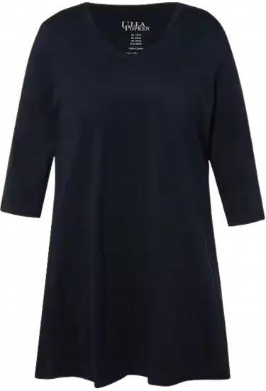 Ulla Popken V-Neck Swing A-line Hem Cotton Knit Tunic Navy - T-krekli - 