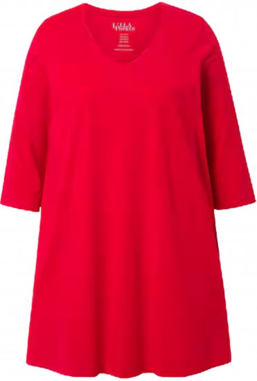 Ulla Popken V-Neck Swing A-line Hem Cotton Knit Tunic Salsa Red - T-krekli - 
