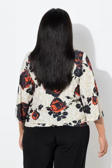 Ulla Popken Rose Print Faux Wrap Top Off-White - T-krekli - 