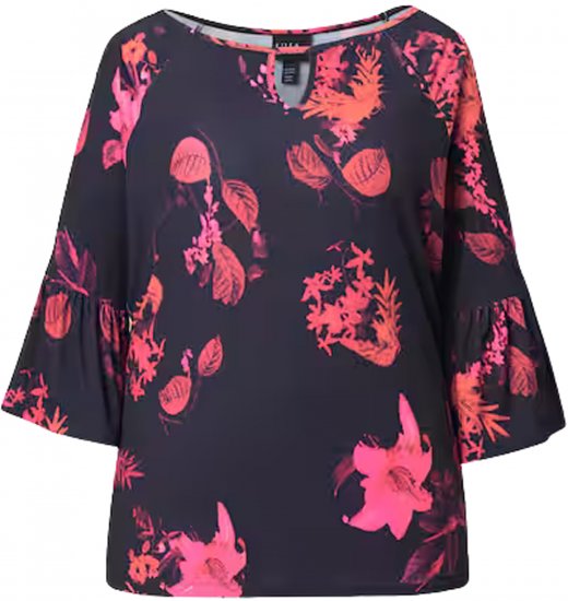Ulla Popken Botanical Print Cold Shoulder Top Black - T-krekli - 