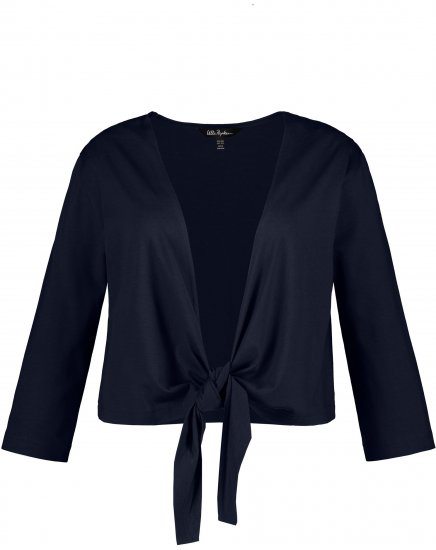 Ulla Popken Versatile Surplice Wrap Tie Hem Bolero Top Navy - T-krekli - 