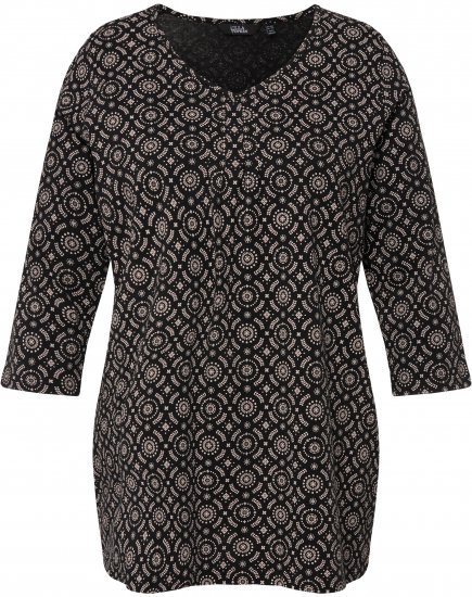 Ulla Popken 3/4 Sleeve Geometric Graphic Tee Black - T-krekli - 