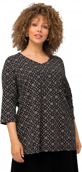 Ulla Popken 3/4 Sleeve Geometric Graphic Tee Black - T-krekli - 