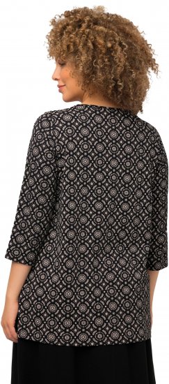 Ulla Popken 3/4 Sleeve Geometric Graphic Tee Black - T-krekli - 