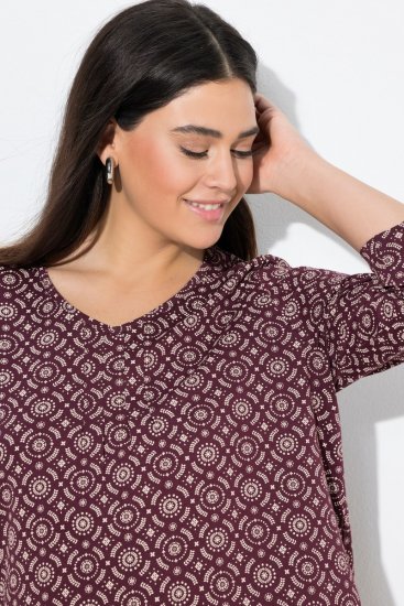Ulla Popken 3/4 Sleeve Geometric Graphic Tee Plum - T-krekli - Sieviešu T-krekli