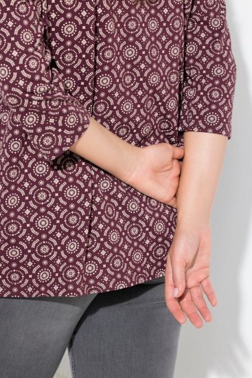 Ulla Popken 3/4 Sleeve Geometric Graphic Tee Plum - T-krekli - Sieviešu T-krekli