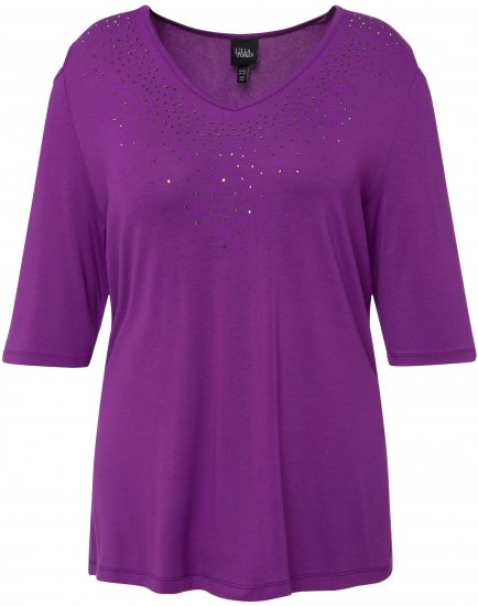 Ulla Popken Rhinestone Detail 3/4 Sleeve Tee Blackberry - Apdrukāti T-krekli sievietēm - 