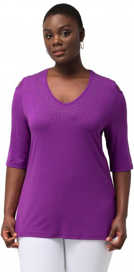 Ulla Popken Rhinestone Detail 3/4 Sleeve Tee Blackberry - Apdrukāti T-krekli sievietēm - 