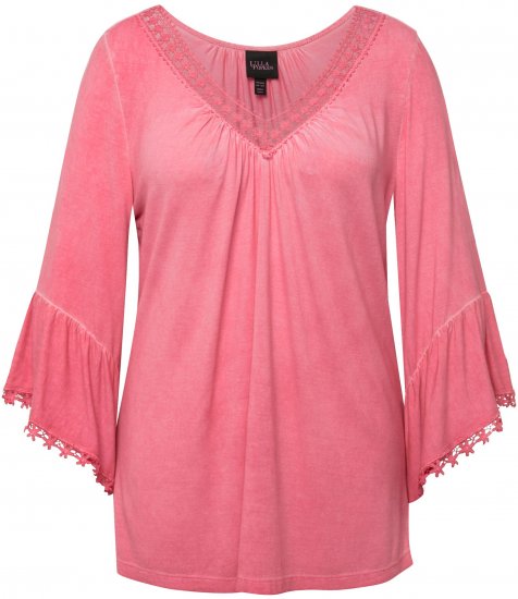 Ulla Popken Trumpet Sleeve Cold Dyed Tee Dark Pink - Apdrukāti T-krekli sievietēm - 