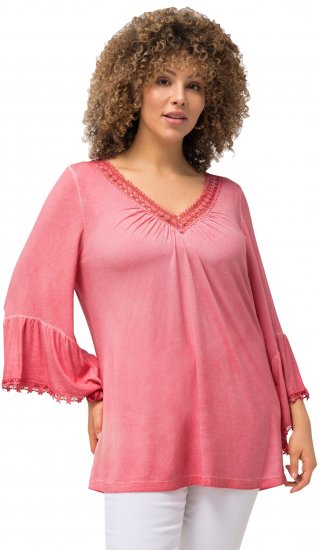 Ulla Popken Trumpet Sleeve Cold Dyed Tee Dark Pink - Apdrukāti T-krekli sievietēm - 