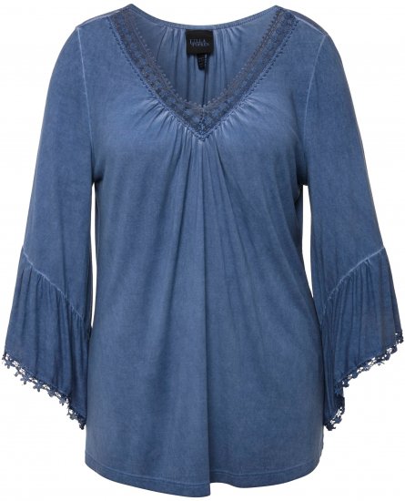 Ulla Popken Trumpet Sleeve Cold Dyed Tee Dove Blue - Apdrukāti T-krekli sievietēm - 