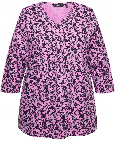 Ulla Popken Floral 3/4 Sleeve V-Neck A-Line Tee Amethyst - T-krekli - 