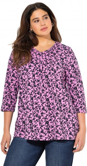 Ulla Popken Floral 3/4 Sleeve V-Neck A-Line Tee Amethyst - T-krekli - 