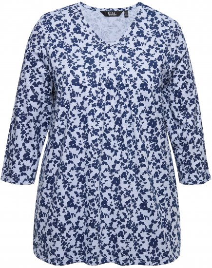 Ulla Popken Floral 3/4 Sleeve V-Neck A-Line Tee Blue - T-krekli - 