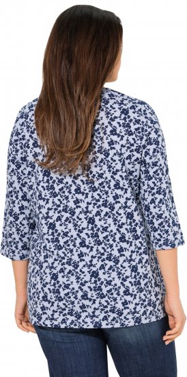 Ulla Popken Floral 3/4 Sleeve V-Neck A-Line Tee Blue - T-krekli - 